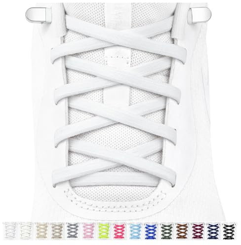 Stepace 2 par elastiska skosnören för barn och vuxna, sportskor, sneakers, platta skosnören elastiska utan att knyta, Vit, 120