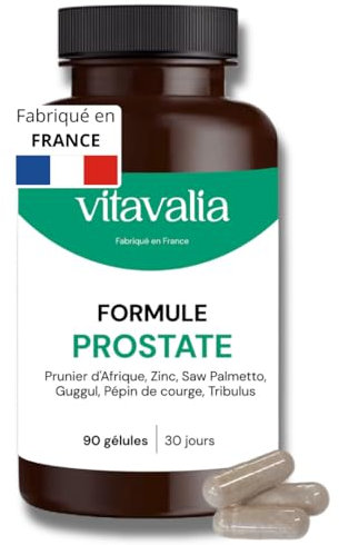 VITAVALIA - Formule Prostate - 90 gélules - Hautement dosée - Prunier d'Afrique + Saw Palmetto + Guggul + Pépin de courge + Tribulus + Zinc - Fabriqué en France
