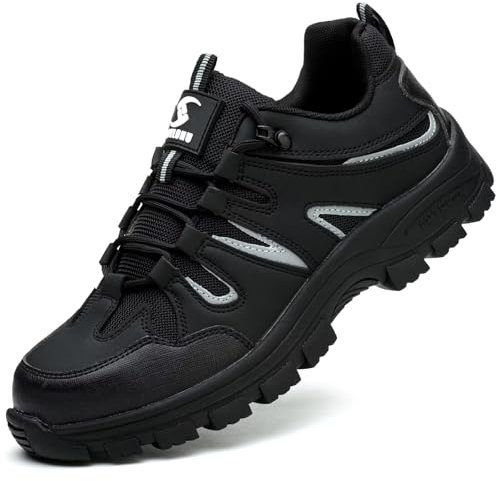 POYLONU Sicherheitsschuhe Herren Arbeitsschuhe Damen Leicht Stahlkappenschuhe Atmungsaktiv rutschfest Arbeits Schuhe mit Stahlkappe Schwarz Größe 36