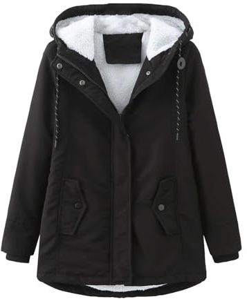 Giacche invernali per donne taglia più corta in taglia grande, caldo in pile fodera invernale Parka, cappotto invernale, parka, giacca parka, giacca con cappuccio, Nero , XL