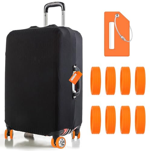 TYXHXTF Kofferhülle, Luggage Cover, Elastisch Reise Kofferschutzhülle, mit 8 Stück Gepäckradschutz Silikon, 1 Gepäckanhänger, Waschbarer Gepäck Abdeckung, Schwarz, 22-26 Zoll, M