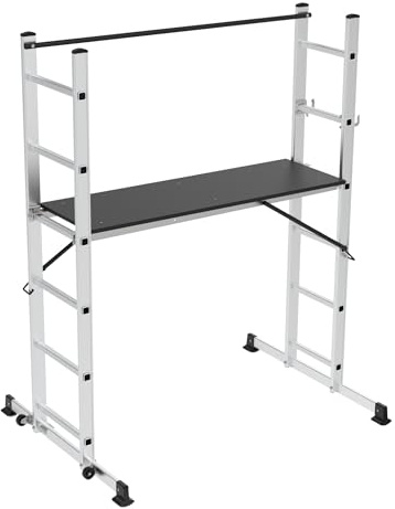 Home It® Échelle multifonction 3-en-1 | Échelle télescopique en aluminium avec pieds de sécurité et plateforme, pliable pour intérieur et extérieur | Échelle multifonction avec verrouillage