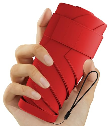 Ombrello pieghevole da viaggio mini taglio a vento,ideale da tenere in tasca o in borsa, ombrello portafoglio in tessuto ecologico, ideale per i viaggi quotidiani, ragazzi e ragazze, regali, rosso