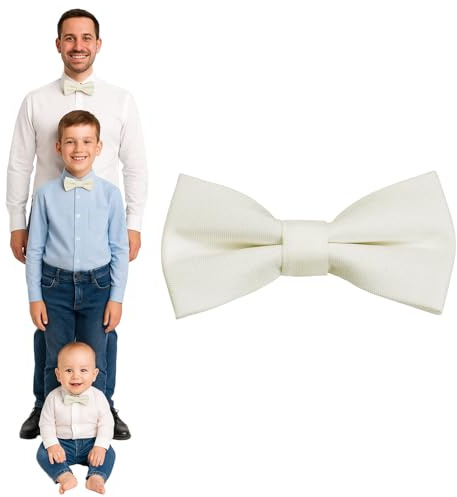 DonDon Pajarita hombre niños o bebés Blanco crema mate, preatada y ajustable en longitud de gabardina de algodón - accesorio festivo para bodas, comuniones y celebraciones