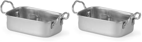 HENDI Bandeja para asar en miniatura, mini fuente con asas, rustidera de horno pequeña, recipiente para hornear, presentar y servir aperitivos, ensaladas, vegetales, 196x94x(H) 70mm, acero inoxidable