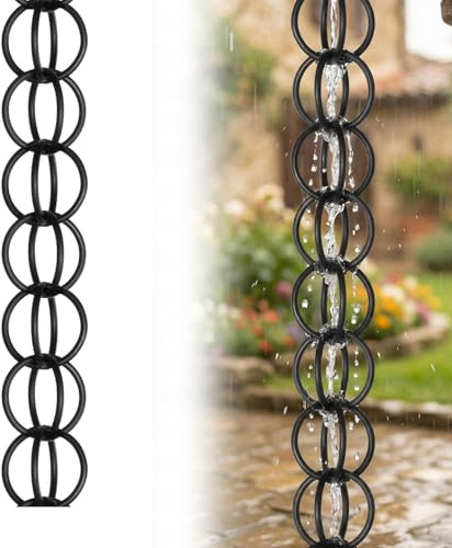 Poxvythb Cadena de Lluvia de Metal con Gancho, Colector de Lluvia para Bajante con Adaptador, Copas de Flores Gruesas, Canaletas, Cadena de Lluvia para el Hogar, Balcón, Patio 2m(6.5ft)