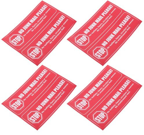 FONDOTIN Pegatinas Adhesivas Impermeables para Buzón, Paquete de 8 Etiquetas de Advertencia No Correo Basura, Calcomanía Resistente para Uso Residencial y Comercial, Aviso para