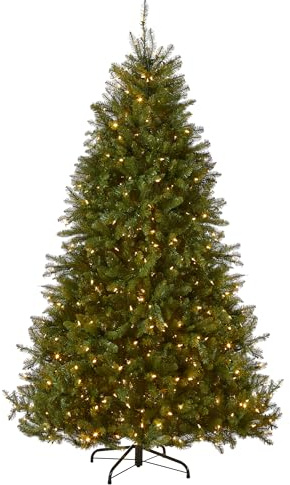 National Tree Company 9 ft Pre-Lit Dunhill Fir Artificial Christmas Tree, 900 LED Lights, 4,029 Tips, PowerConnect, Foot Pedal, 10 Light Functions, Includes Stand, Green