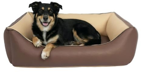 CopcoPet Cuccia per cani Rocco Mocca 70 x 55 cm – Letto reversibile in ecopelle facile da pulire – Lavabile e confortevole – Con bordo rialzato – Posto letto stabile per cani di piccola taglia