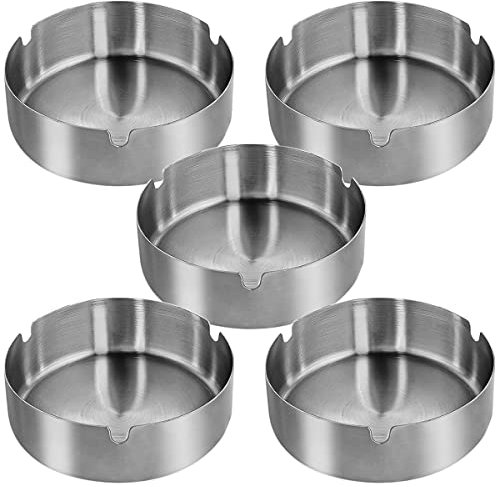 Qualsen 5 Pezzi Posacenere in Acciaio Inox，Posacenere Da Estern，Portacenere Da Tavolo Per Giardino Bar Ristorante Ufficio(10cm)