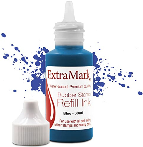 ExtraMark Premium Stamp Refill Ink for Self-Inking Stamps and Stamp Pads, 30 ml, Blue Color Ink.