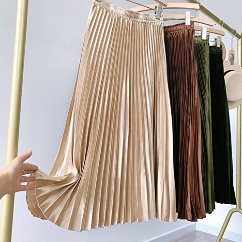 ZXCL Jupe Longue plissée métallique Gothique Vintage Taille Haute Taille Une Ligne Satin Jupes de Satin de Style coréen Hiver-Champagne,One Size