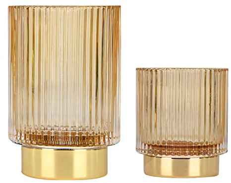 DASITON Makeup Brush Holder Organiser, Crystal Cosmetic Make Up Brush Holder, Glass Makeup Brushes Storage Organiser, Vintage Make Up Cup Pen Pencil Holder Striped Vase (Coffee S+L)