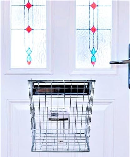 DWD® Letter Cage for UPVC, Composite or Any Door with a Letter Plate Just Clips On The Inside of The Door- No Screws Required Letter Post Catcher with Flap Chrome Keeps Letters Tidy & Away from Pets