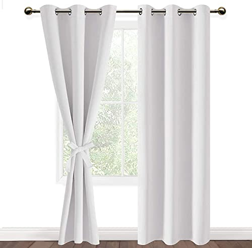 DWCN Gardiner vardagsrum mörkläggningsgardiner med öljetter 2 stycken termisk gardin, köldskydd för sovrum, grå vit, 228 x 117 cm (H x B):