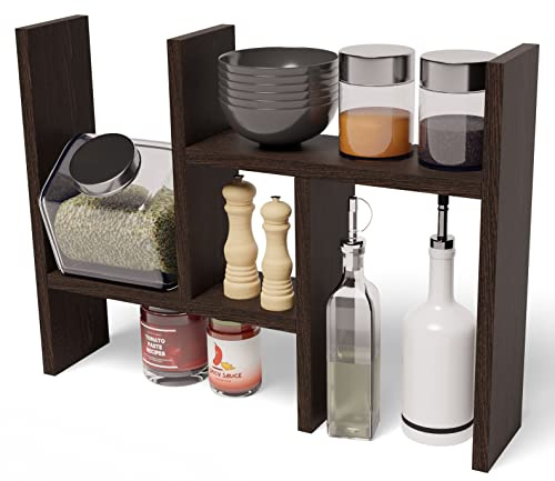 MATKAM Küchenregal B40 x H44 x T12 cm, stehendes Gewürzregal mit 2 Brettern, ausziehbar bis zu 74 cm (wenge)