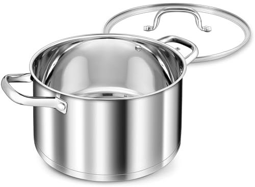 TEAMFAR Kochtopf Groß, 7,6 Liter Edeastahl Topf Suppentopf Induktion, Glasdeckel, 3-Lagen Boden für alle Herdarten, 26cm Nudeltopf Fleischtopf zum Kochen, Unbeschichtet & Ungiftig, Spülmaschinenfest