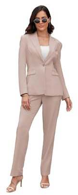 Women's Suits for Work Professional, 2 Piece Office Work Suit Set, Slim Fit One Button Blazer Jacket and Pants Set Champagne M