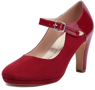 elerhythm Mary Jane - Chaussures à talons pour femme, style rétro, avec bretelles, style vintage, style gatsby, Rouge vif, 41 EU