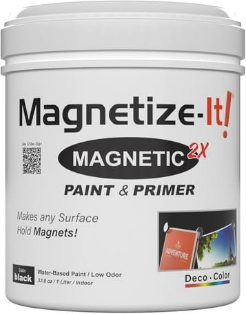 Magnetize-It! Pintura magnética para paredes con imprimación (base de agua), color negro, 1 l, 1000 ml, adhesivo extra decorativo, de color negro