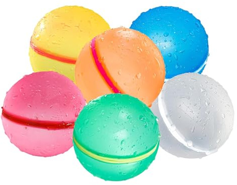 Sarini Pack of 6 Silicone Water Bombs, One Second Quick Fill Water Bomb Set, Reusable Self-Sealing Water Balloons Set for Summer Fun