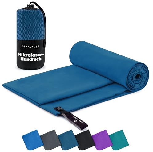 ZENACROSS Mikrofaser Handtuch mit Transportbeutel - Schnelltrocknendes und vielseitiges Fitness Handtuch - Sporthandtuch Größen S - 100 x 50 cm - Marineblau