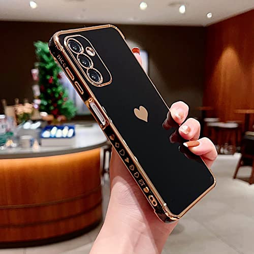 LSOUGUK Compatible with Samsung Galaxy A16 4G/5G Case,Love Heart Pattern Electroplated Design Soft TPU Shockproof Protective Phone Case Full Camera Lens Protection Cover for Samsung Galaxy A16-Black