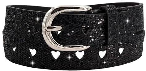 EANAGO Gürtel >ELFENSCHATZ< für Kinder - glitzernder Kindergürtel - moderner Glitzergürtel für Mädchen von ca. 3-12 Jahren - Kindergürtel Mädchen - Gürtel Kinder (schwarz_Herz)