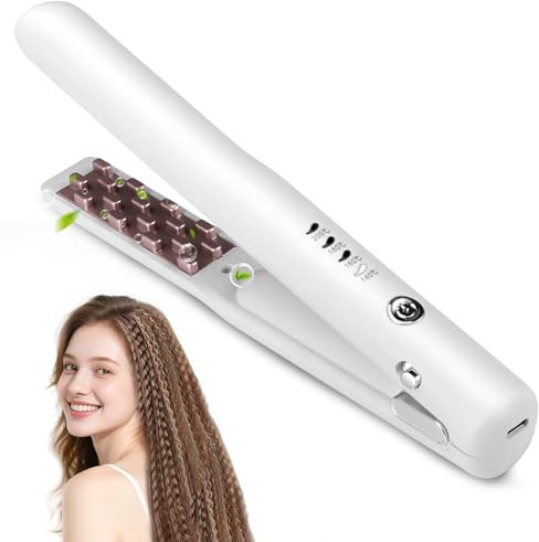 Cordless Hair Crimper, Hair Volumizing Crimping Iron for Women, Rechargeable Ceramic Plate Mini Portable Crimping Hair Iron for Fluffy Corn, 20 Million Negative Ion, Anti-Scald 4 Gear, Rapid Heating