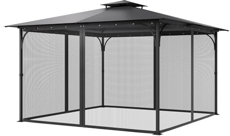 VEVOR Moskitonetz für Pavillon, Mückennetz Ersatz, passend für 365,8x365,8x228,6 cm große Pavillons, Insektenschutz 4-teiliger Seitenwand-Pavillonvorhang, mit Doppelreißverschluss (NUR Netz)