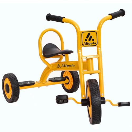 Aligela Tricycle pour Enfants - Tricycle préscolaire avec Cadre en Acier au Carbone - 85 x 65 cm - Rouge - Capacité de Charge de 220 LB - Jaune