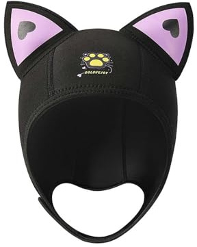 Women's Cute Cat Ears Diving hat Thermal Neoprene Diving Hood Adjustable Fit Hood High Stretch Scuba Dive Hood Thermal Adjustable (Black)