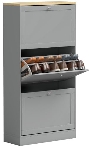 HOMCOM Meuble à Chaussures 3 Tiroirs 18 Paires 60 x 23,5 x 115 cm Gris
