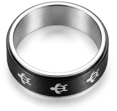 Sea Turtle Spinner Band Ring Anxiety Relief Fidget Anti Stress Rings Stainless Steel Enamel Relieving for Women Men Couple Hawaiian Beach Animal Jewelry-Black 11