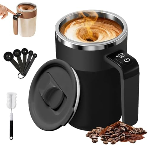 Homtrator Smart Self-Stirring Mug with Temperature Display, Rechargeable Electric Coffee Mug Mixer, 13.5oz Automatic Magnetic Stirring Cup with Lid & LCD Thermometer, Stainless Steel for Beverage