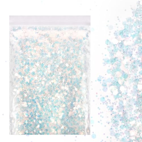 LOPHE Chunky Glitter Flakes, 50g Reflective Body Glitter Nail Powder, Festival Glitters Sequins Flakes for Resin Art, Nails, Body Makeup, Crafts Decoration in Christmas Party