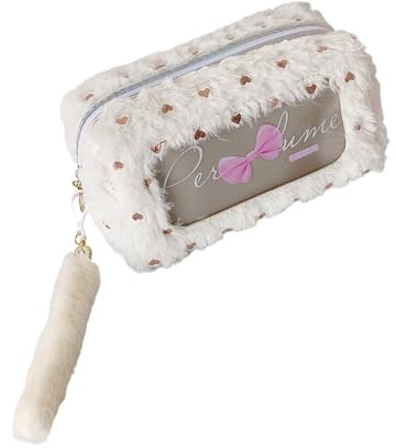 Cnrfeoap Estuche de tela para bolígrafos, diseño de lazo de moda con cremalleras resistentes a desgarros y almacenamiento flexible para el trabajo y la escuela, White, Mass Beauty