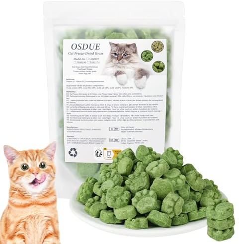 OSDUE Frystorkade snacks för katter, 100 g kattsnacks, kattgräs mellanmål, kattgodis utan spannmål, utan socker, kattmellanmål utan konstgjorda tillsatser (katttassform)