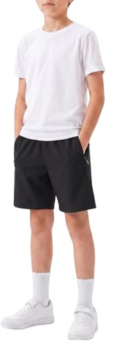 Narmigar Boys Shorts Running Football Gym Shorts with Zipper Pockets Elastic Waist PE Shorts Unisex Kids Summer School Sports Shorts for Boys Girls Black