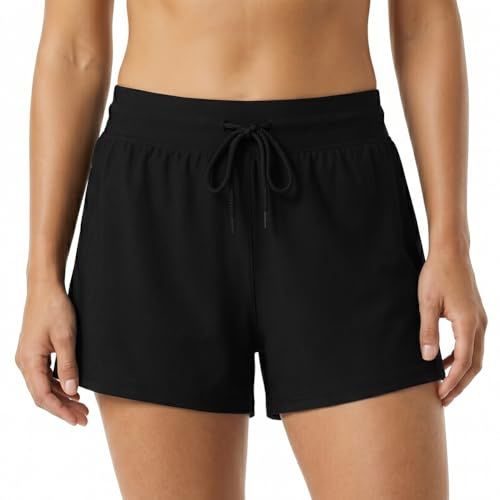 Aolso badshorts, dam, sommar boardshorts med fickor och magkontroll, simbyxor med hög midja, snabbtorkande sportshorts för strandsemester, vattensport, fritidsaktiviteter, M/L