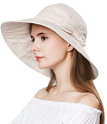 Comhats Women's Cotton Sun Hat, UPF 50+, Wide Brim, Packable | Breathable cotton, packable wide brim and chin strap – for gardening, walking, holidays, beach days and travel.