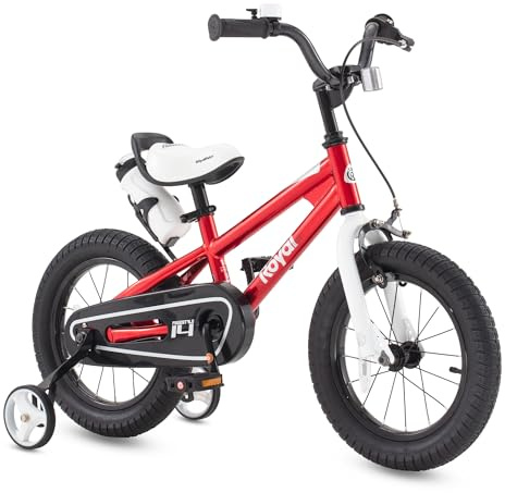 RoyalBaby Freestyle Kids Bike Boys Girls 16 Inch BMX Childrens Bicycle with Training Wheels & Kickstand for Ages 4-7 years, Red