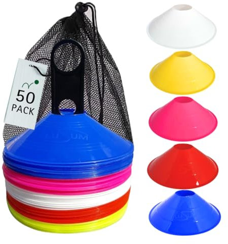 Lusum Lot de 50 coupelles de sport pour le balisage avec support et sac