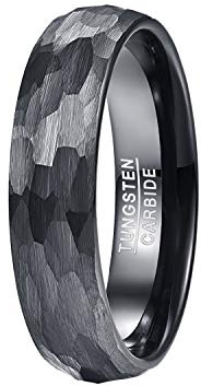 VAKKI 4/6/8mm Black Brushed Hammered Tungsten Carbide Rings for Men Women Engagement Wedding Bands Domed Style Comfort Fit Size J 1/2 to Y