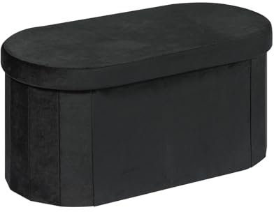 Bonlife Black Velvet Ottoman Storage Bench with Seat,Foldable Stool Living Room Furniture,Oval Large Toy Box Storage Chest with Lid,76x38x38cm