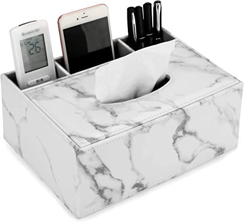 PU Leather Household Office Rectangular Large Tissue Box with Remote Control Storage Organizer Box - Elegant and Stylish Home Napkin Holder Desktop Tissue Paper Holder Desk Storage Organizer (marble)