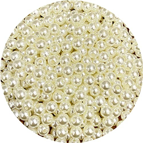 400pcs 8mm Pearl Beads Satin Luste Round Loose Plastic Pearl Craft Beads for Jewelry Making Earring Bracelet Necklace Key Chains Sewing Crafts Decoration(Beige)