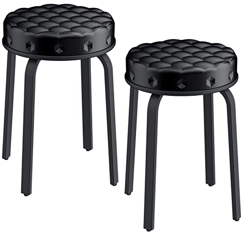 Sofeya Bar Stool Set of 2, 18.5 Inch Backless Round PU Leather Stool with Metal Legs, Modern Stackable Upholstered Short Stools Chairs for Dining Room, Kitchen, Party, Living and Classroom, Black