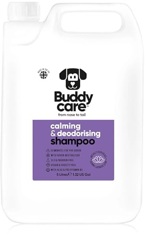 Lugnande och deodoriserande schampo från Buddycare – lavendeldoftande hundschampo – med aloe vera och Pro-vitamin B5 (5L)