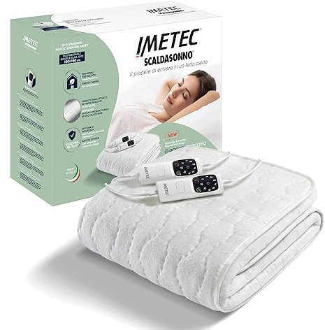 Imetec Adapto Recreo, Calientacamas doble 150 x 160 cm, Calentamiento rápido, Temperatura constante y personalizable, Tejido acolchado hipoalergénico lavable, Made in Italy, Control 6 temperaturas